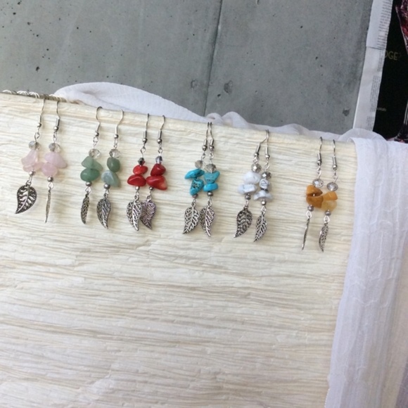 🌸 AMETHYST DANGLE DROP GEMSTONE METAL LEAF EARRINGS GYPSY BOHO PURPLE GEM TREND - Picture 2 of 7